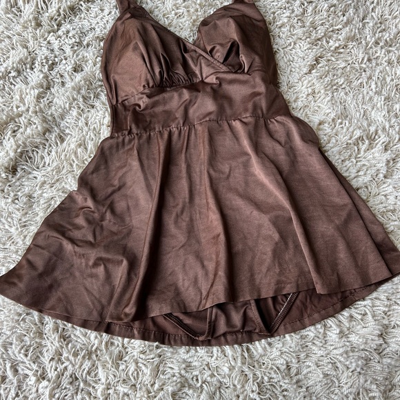 Vintage Robby Len for Lane Bryant Skirted Brown One Piece Bathing Suit - Picture 7 of 12